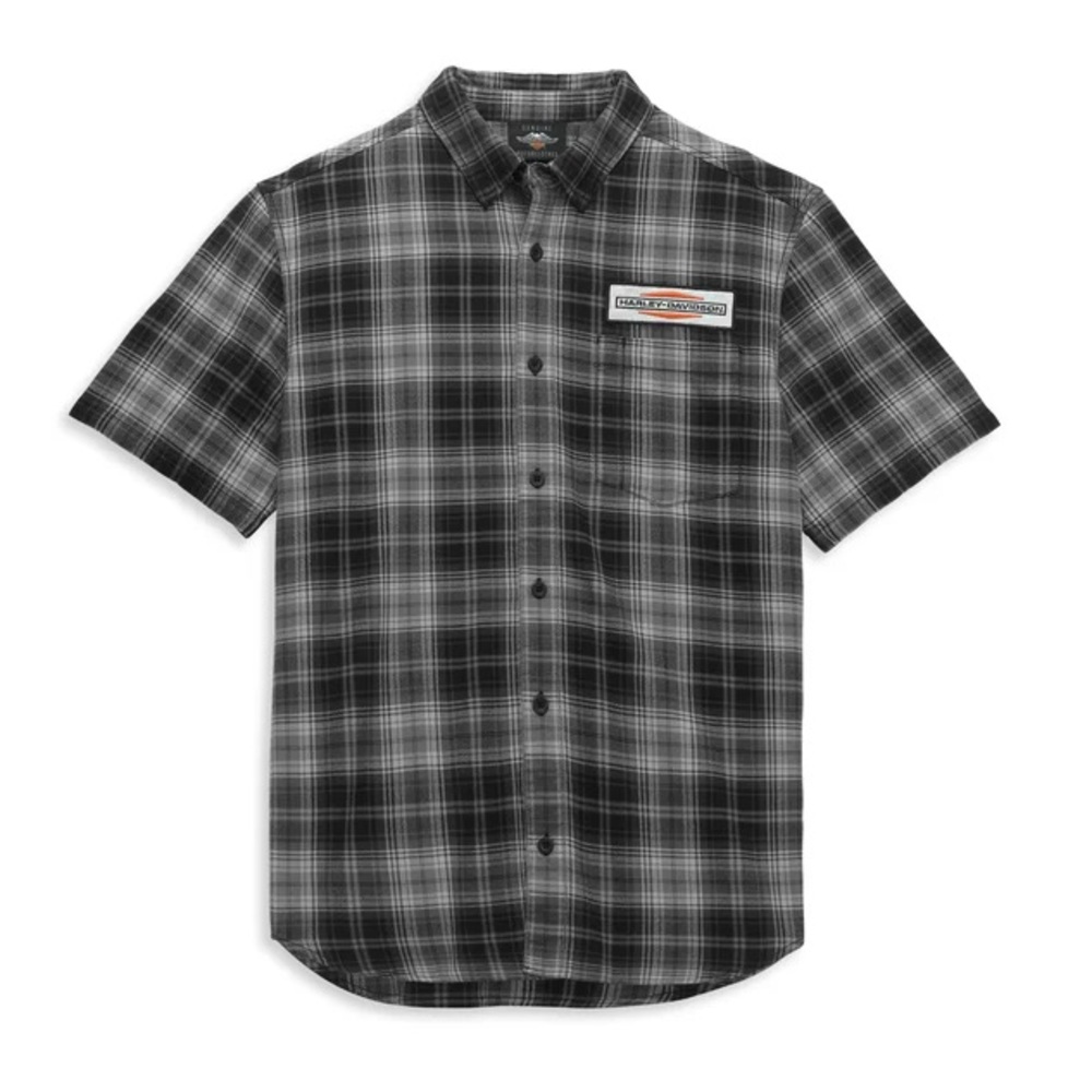 Harley Davidson Men's Stacked Graphic One Pocket Plaid Shirt